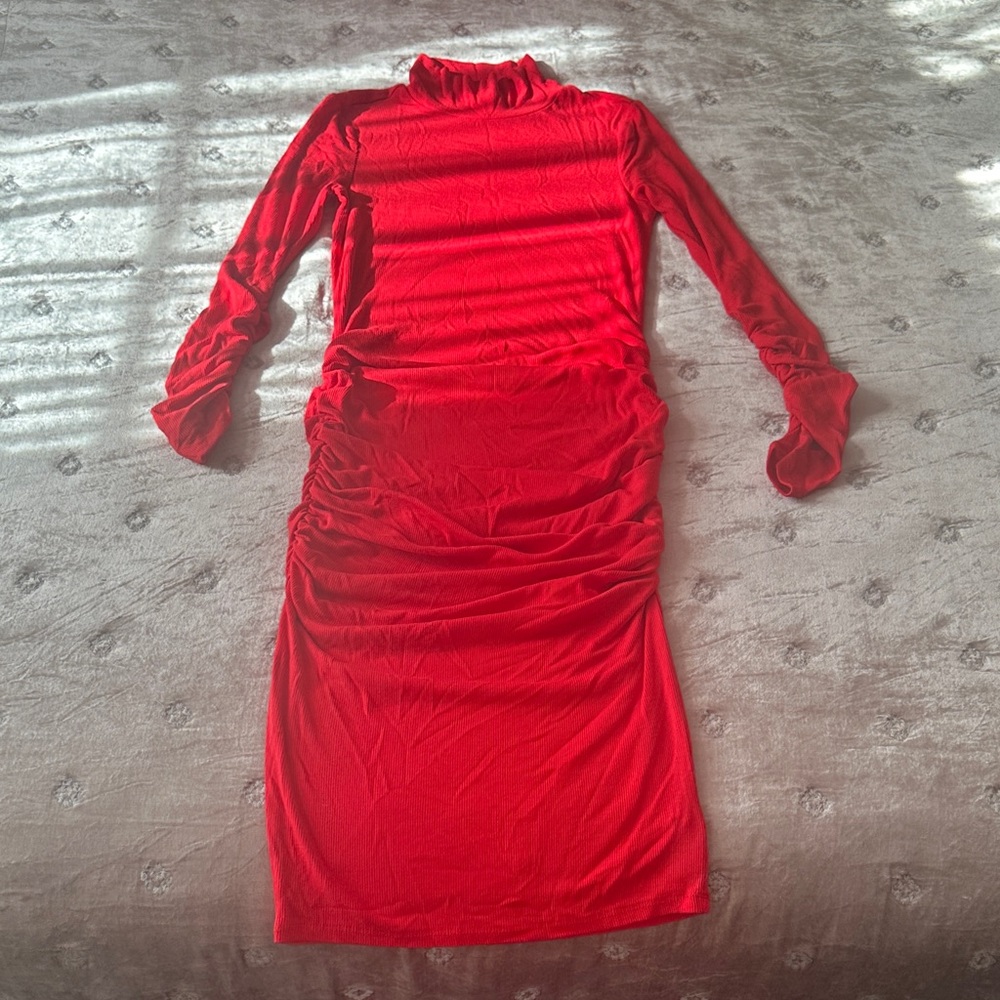 Sanctuary Vibrant Ribbed Red Long Sleeve Dress